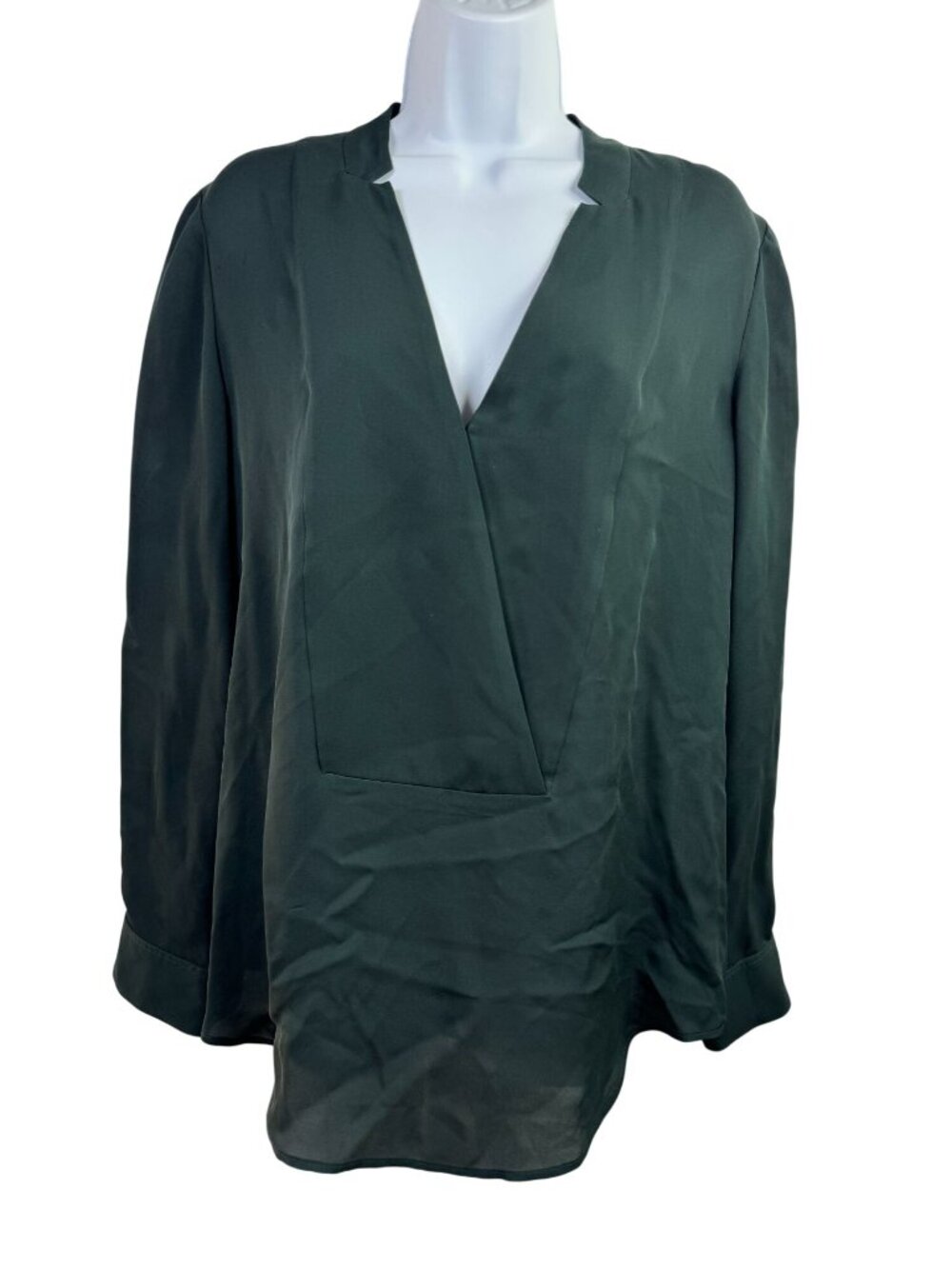 Theory Green Long Sleeve 100% Silk Blouse Top V-Neck Womens Size Medium Tunic